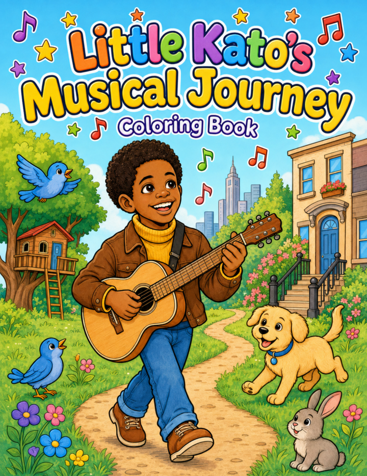 Little Kato’s Musical Journey – Printable Coloring Book PDF